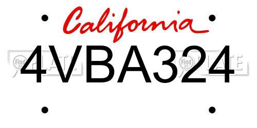 4VBA324 California License Plate