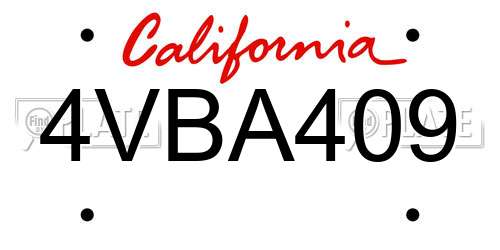 4VBA409 California License Plate