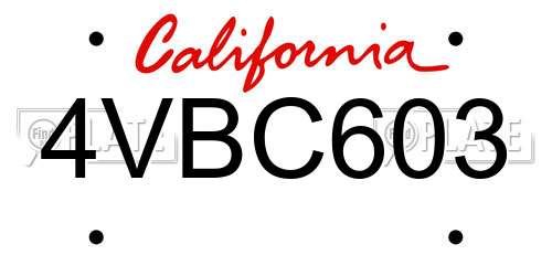 4VBC603 California License Plate