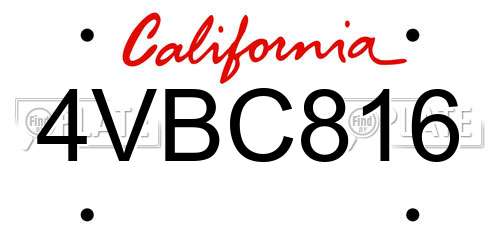 4VBC816 California License Plate