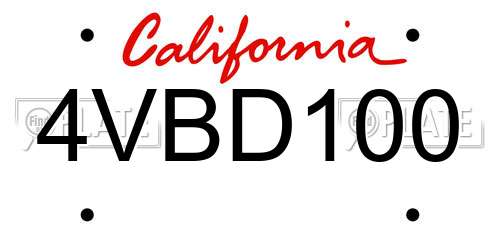 4VBD100 California License Plate