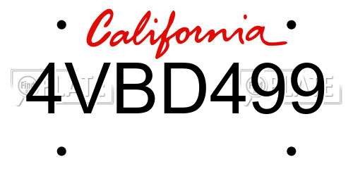 4VBD499 California License Plate