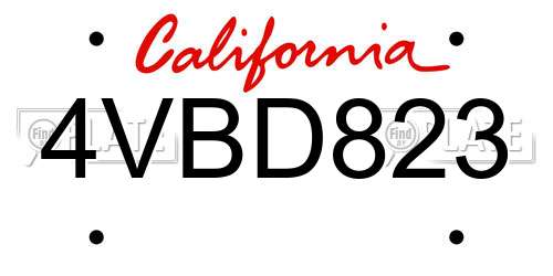 4VBD823 California License Plate