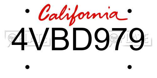 4VBD979 California License Plate