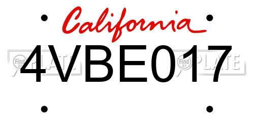 4VBE017 California License Plate