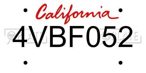 4VBF052 California License Plate