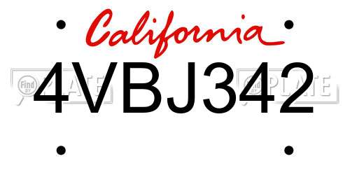 4VBJ342 California License Plate