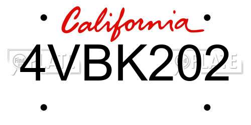4VBK202 California License Plate