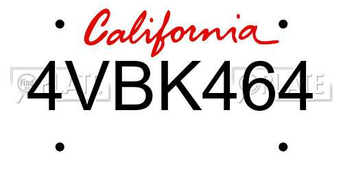 4VBK464 California License Plate