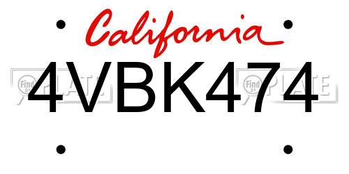 4VBK474 California License Plate