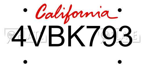 4VBK793 California License Plate