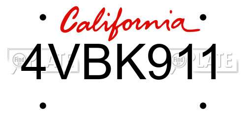 4VBK911 California License Plate