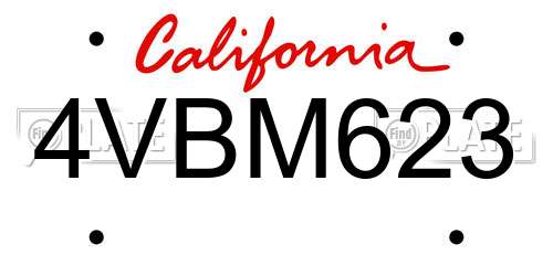 4VBM623 California License Plate