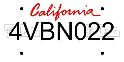 4VBN022 California License Plate