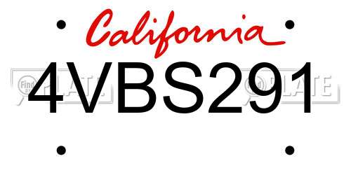 4VBS291 California License Plate