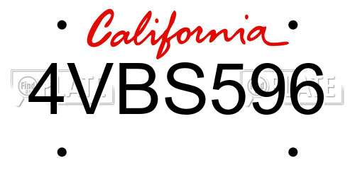 4VBS596 California License Plate