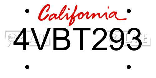 4VBT293 California License Plate