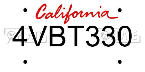 4VBT330 California License Plate