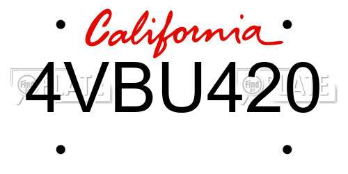 4VBU420 California License Plate