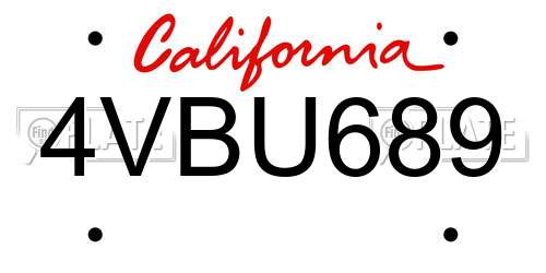 4VBU689 California License Plate