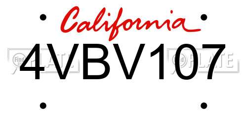 4VBV107 California License Plate