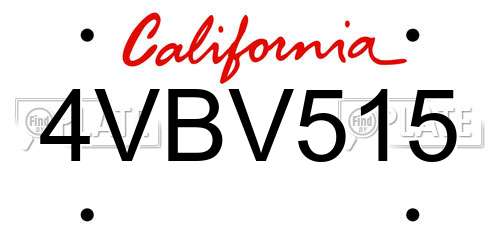 4VBV515 California License Plate