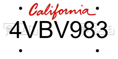 4VBV983 California License Plate