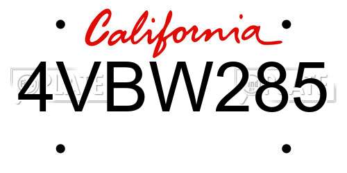 4VBW285 California License Plate