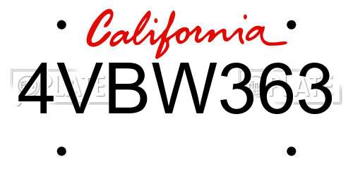 4VBW363 California License Plate