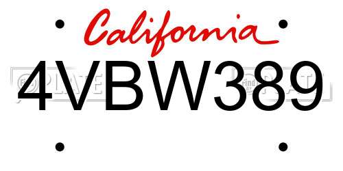 4VBW389 California License Plate
