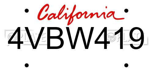 4VBW419 California License Plate