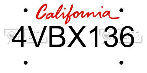 4VBX136 California License Plate