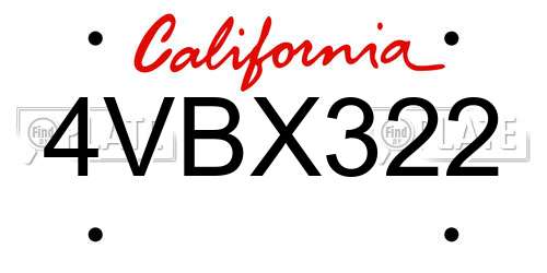 4VBX322 California License Plate