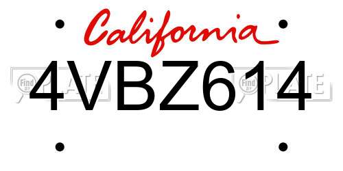 4VBZ614 California License Plate