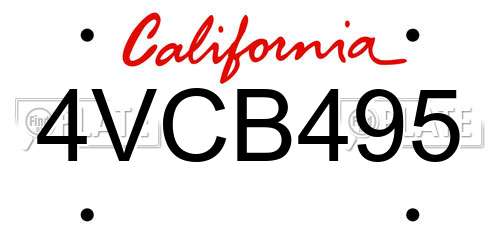 4VCB495 California License Plate