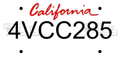 4VCC285 California License Plate