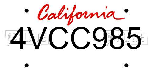 4VCC985 California License Plate