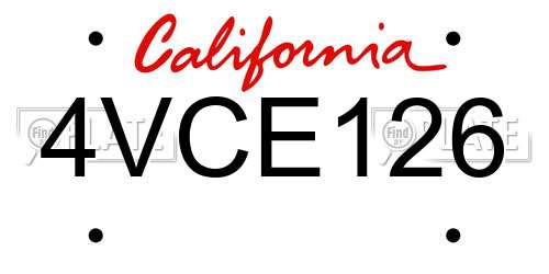 4VCE126 California License Plate