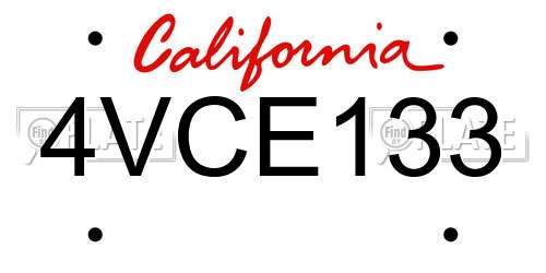 4VCE133 California License Plate