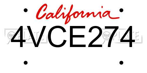 4VCE274 California License Plate