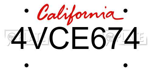 4VCE674 California License Plate