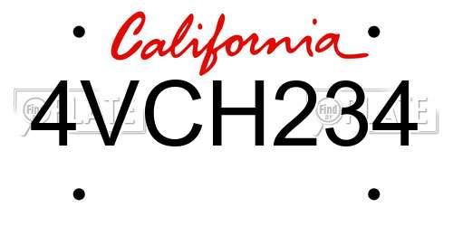 4VCH234 California License Plate