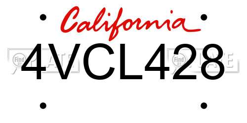 4VCL428 California License Plate