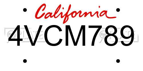 4VCM789 California License Plate
