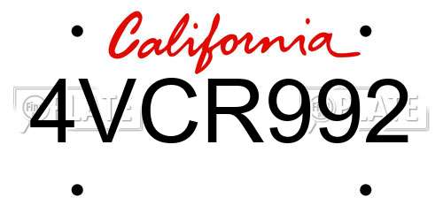 4VCR992 California License Plate