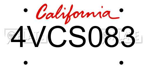 4VCS083 California License Plate