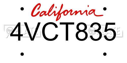 4VCT835 California License Plate