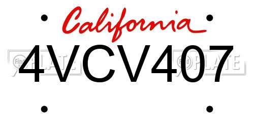 4VCV407 California License Plate