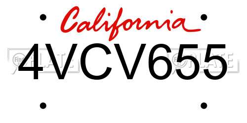 4VCV655 California License Plate