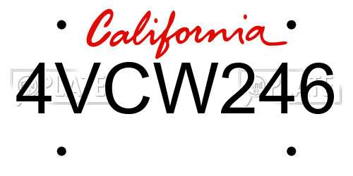 4VCW246 California License Plate